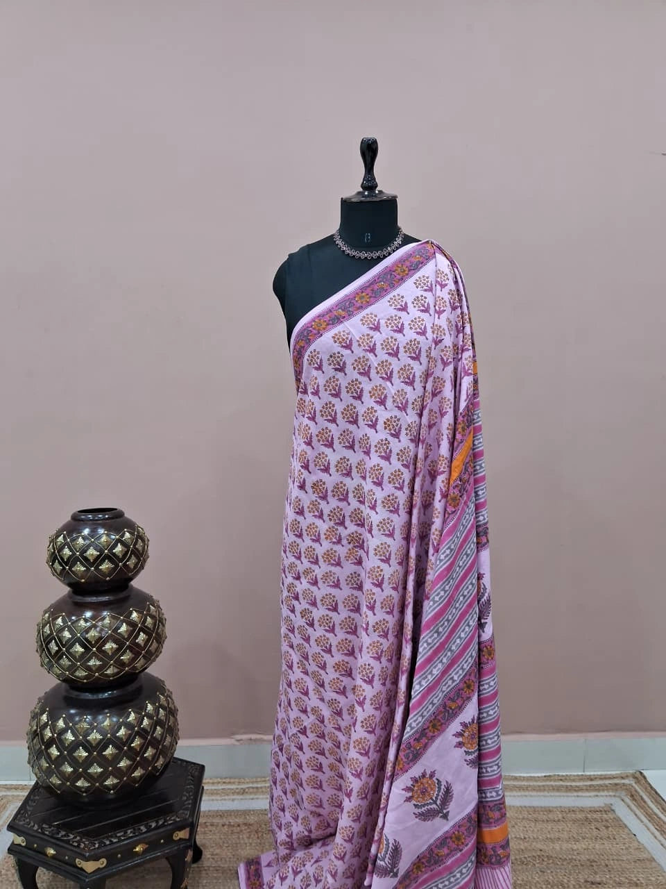 Baby Pink Soft Cotton Saree 