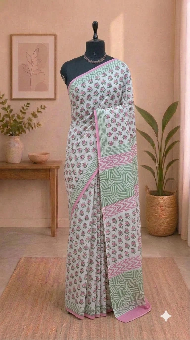 White Soft Cotton Saree 