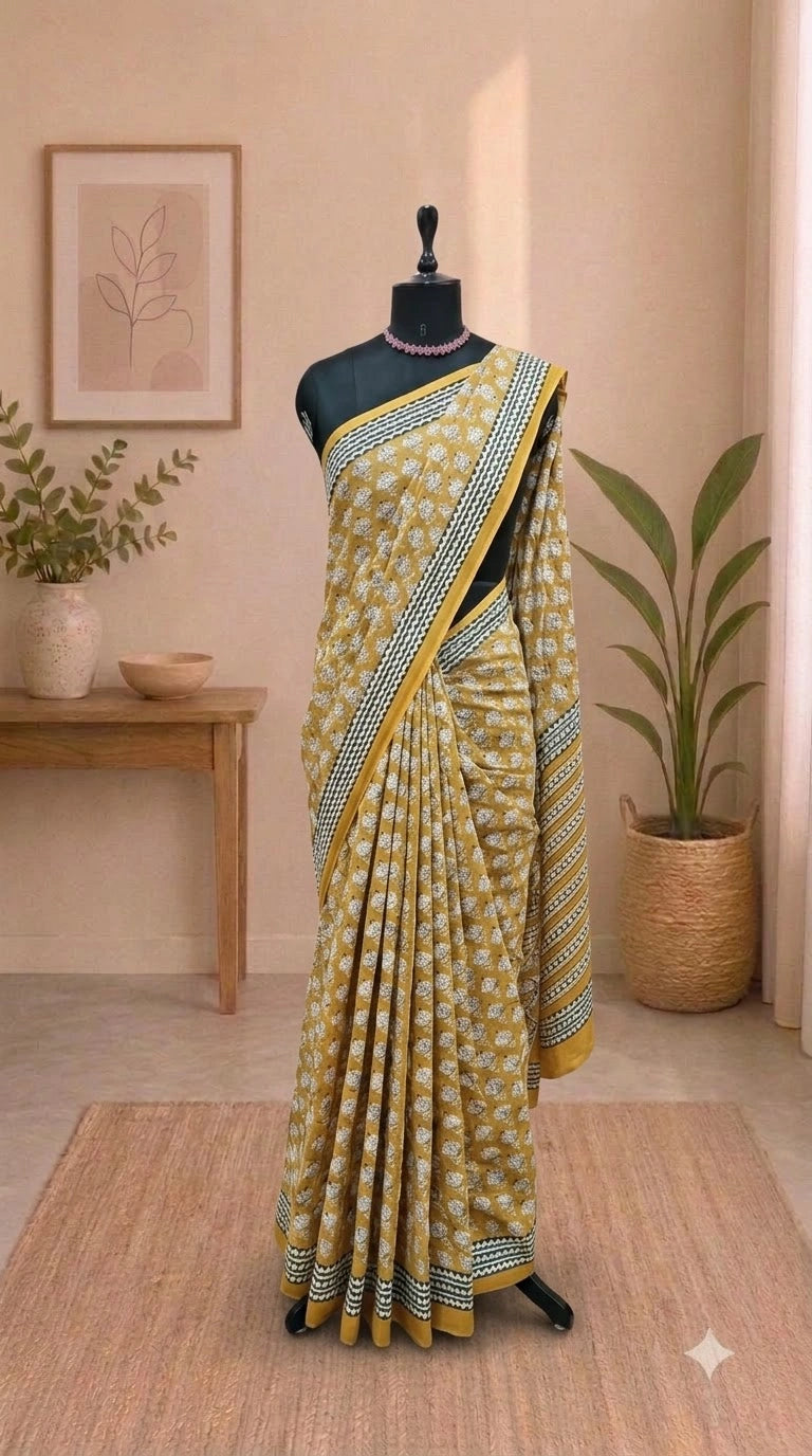 Light Mustard Yellow Soft Cotton Saree
