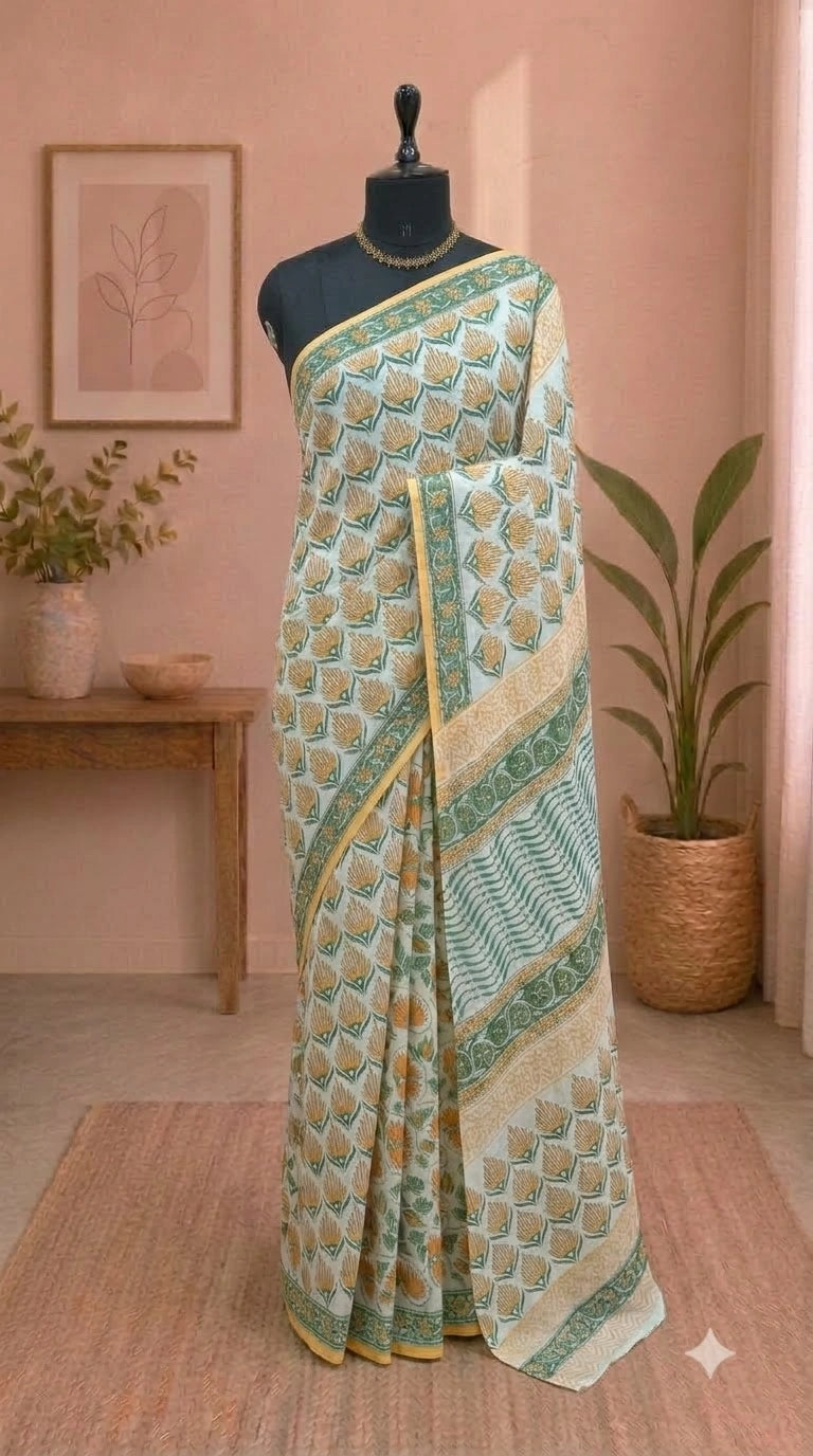 Pista Green Soft Cotton Saree