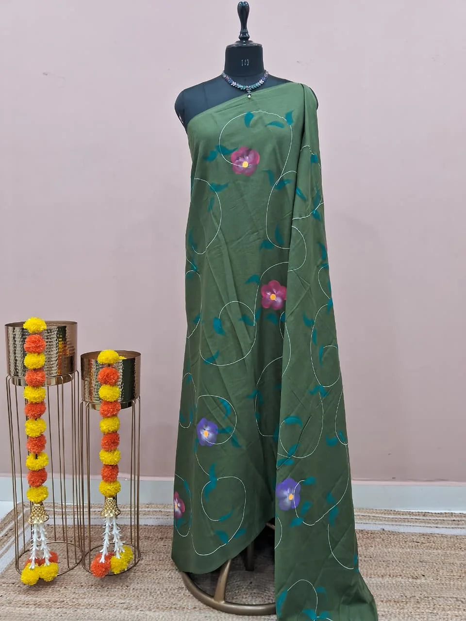 Bottle Green Soft Cotton Saree 