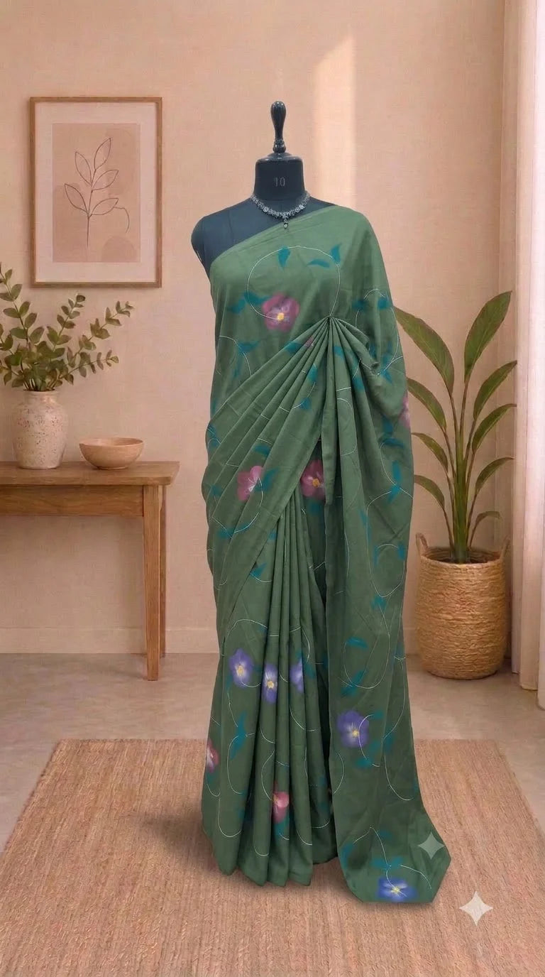Bottle Green Soft Cotton Saree 