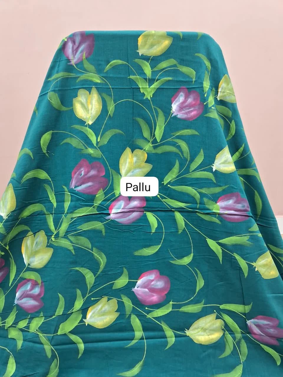 Teal Blue Soft Cotton Saree pallu