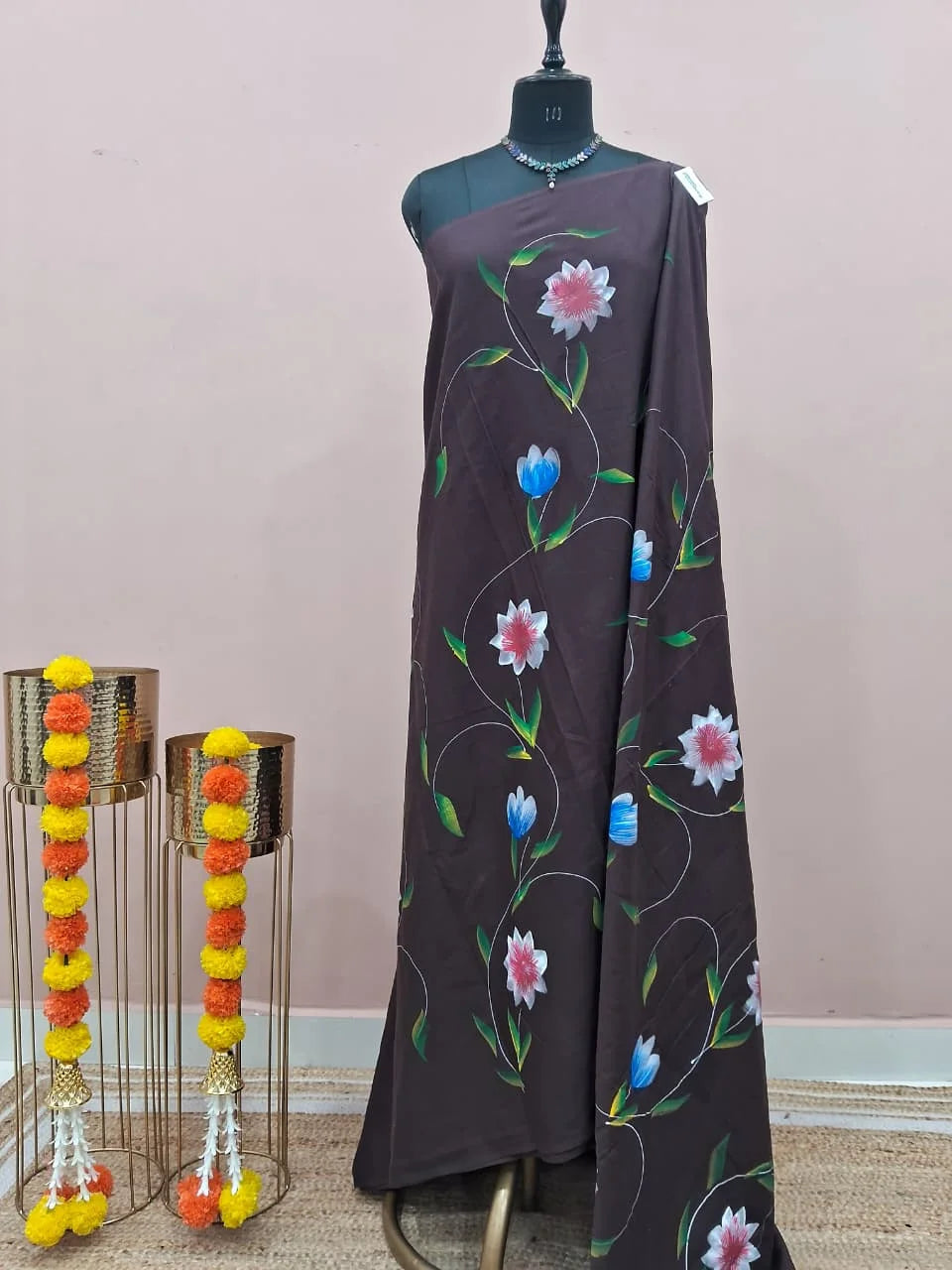 Dark Walnut Brown Soft Cotton Saree 