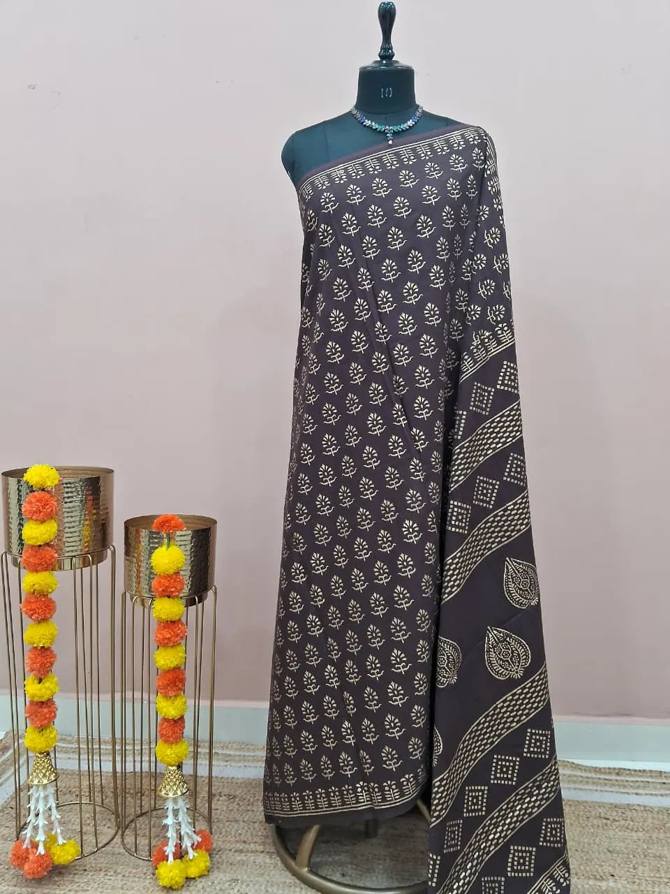 Dark Walnut Brown Pure Soft Cotton Saree 