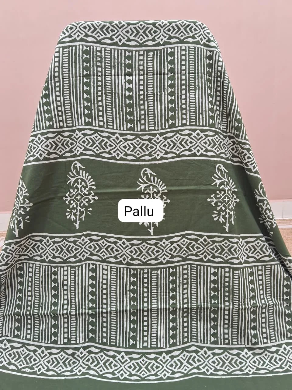 Green Soft Cotton Saree pallu