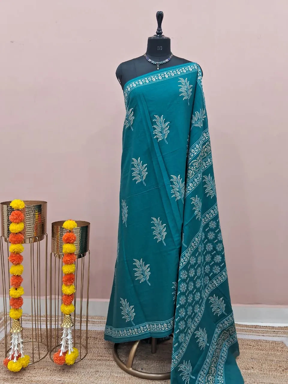 Teal Blue Pure Soft Cotton Saree 