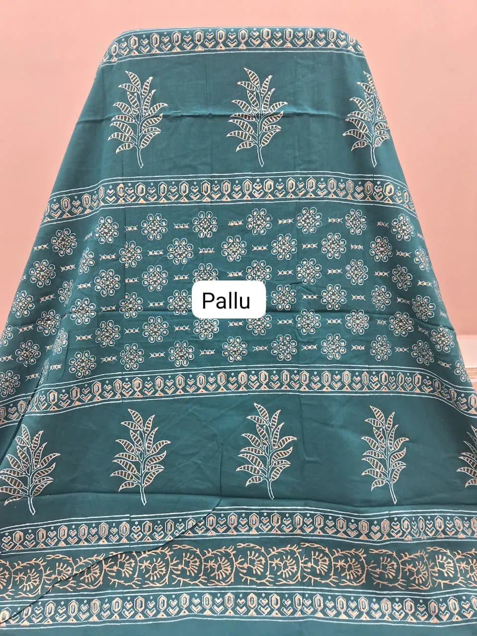 Teal Blue Pure Soft Cotton Saree pallu