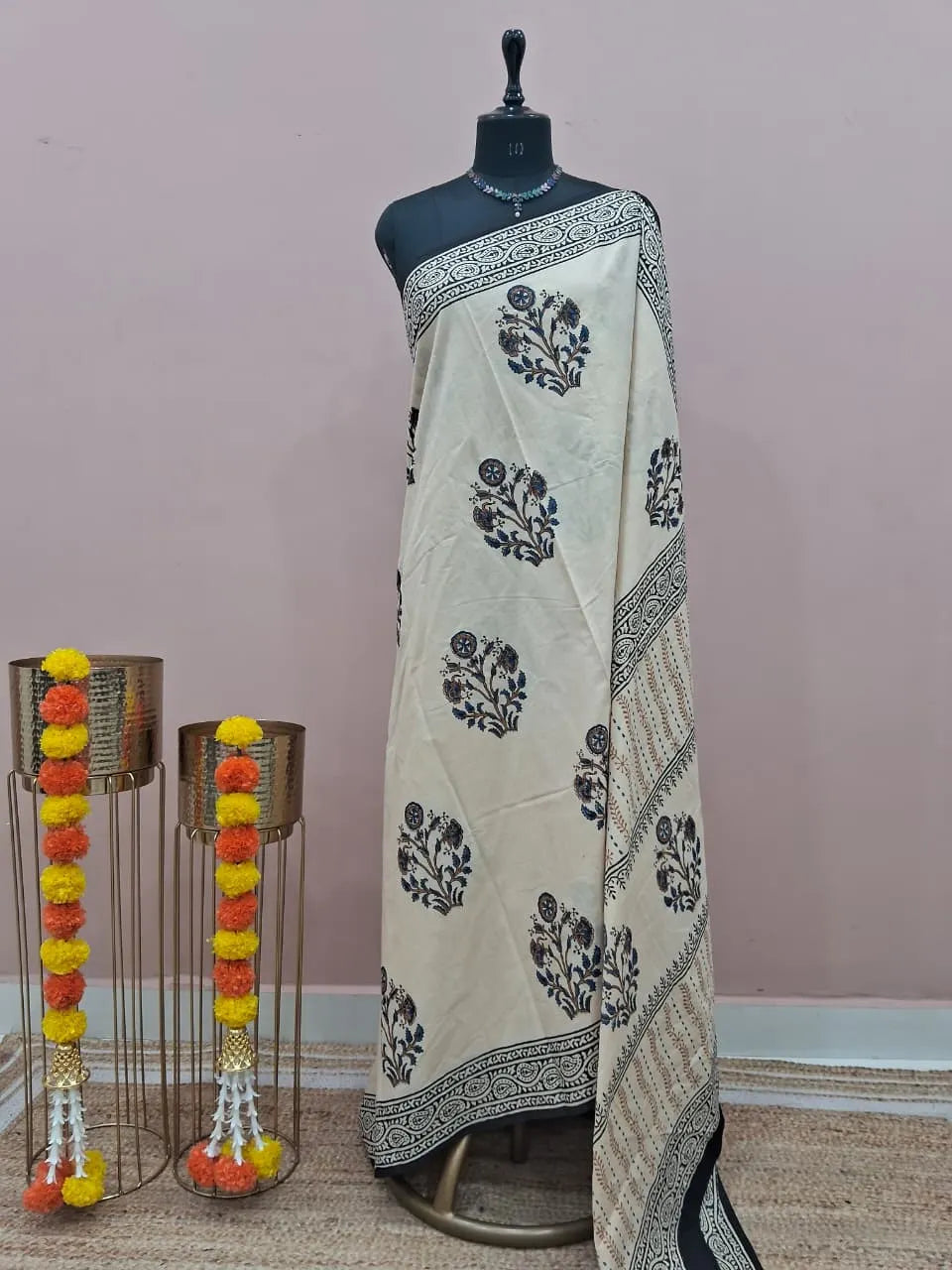 Cream Soft Cotton Saree 