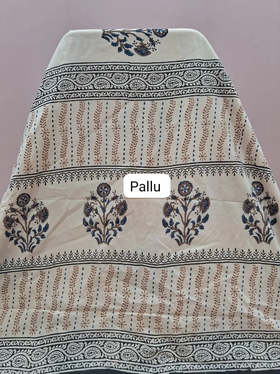 Cream Soft Cotton Saree pallu