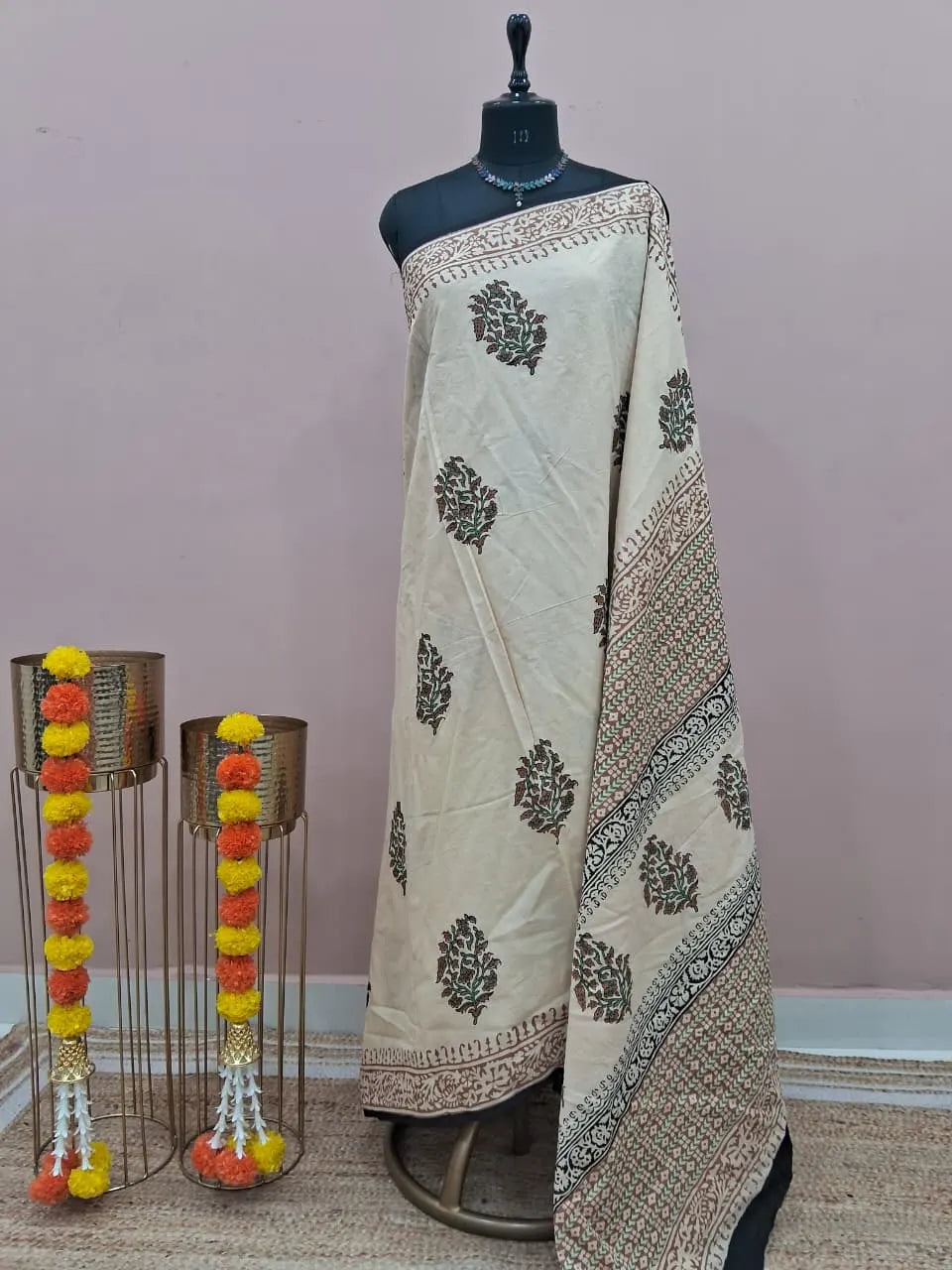 Beige Pure Soft Cotton Saree 