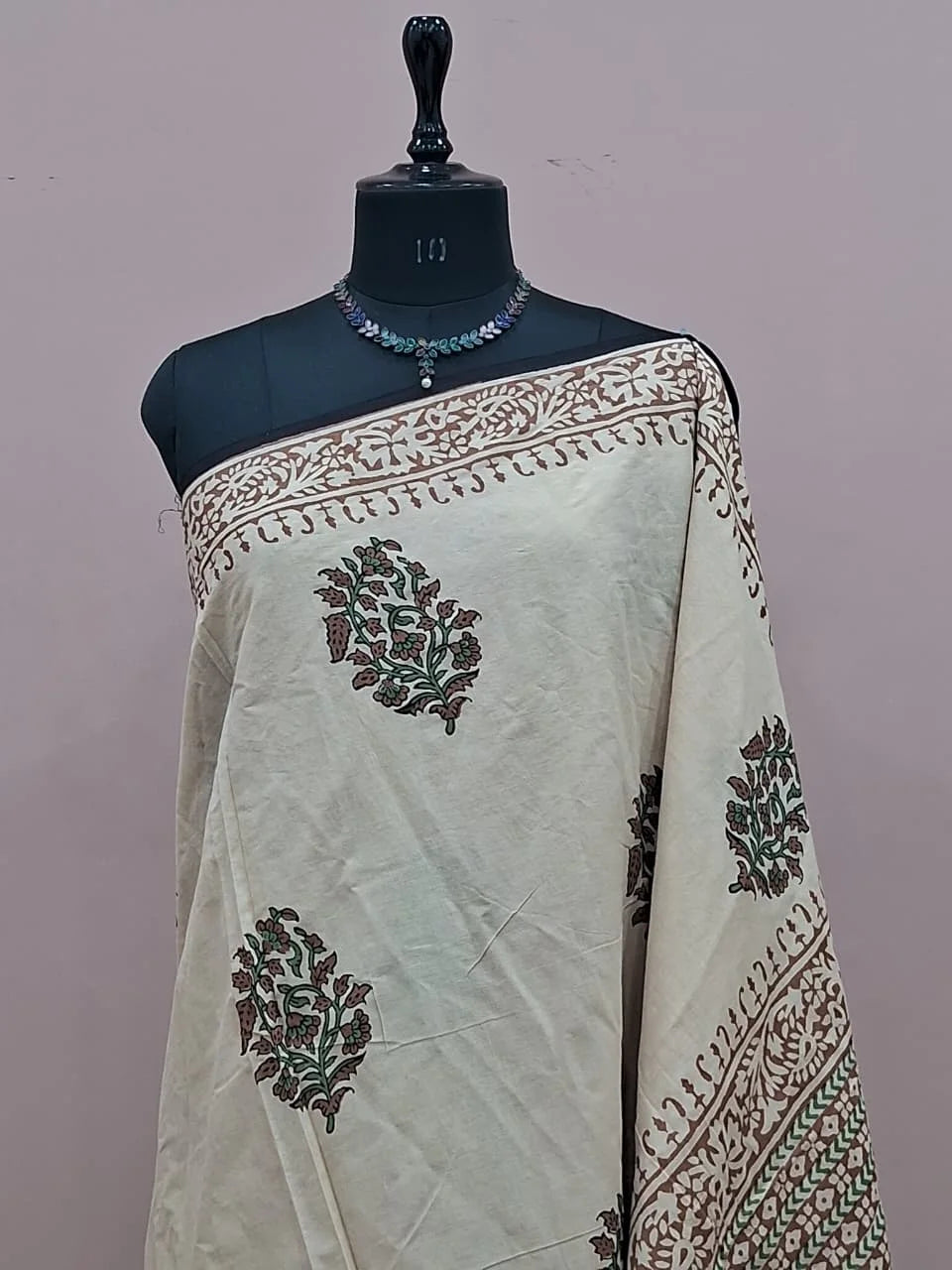 Beige Pure Soft Cotton Saree 1