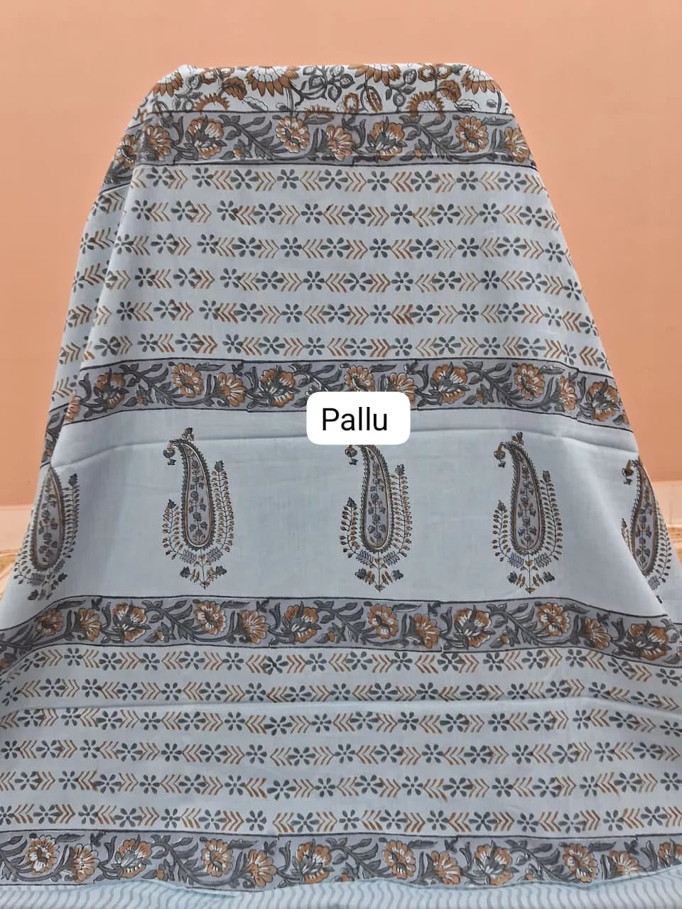 Serene Slate Blue Soft Cotton Saree pallu