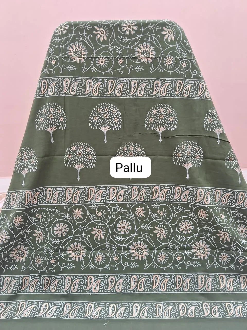 Green Soft Cotton Saree pallu