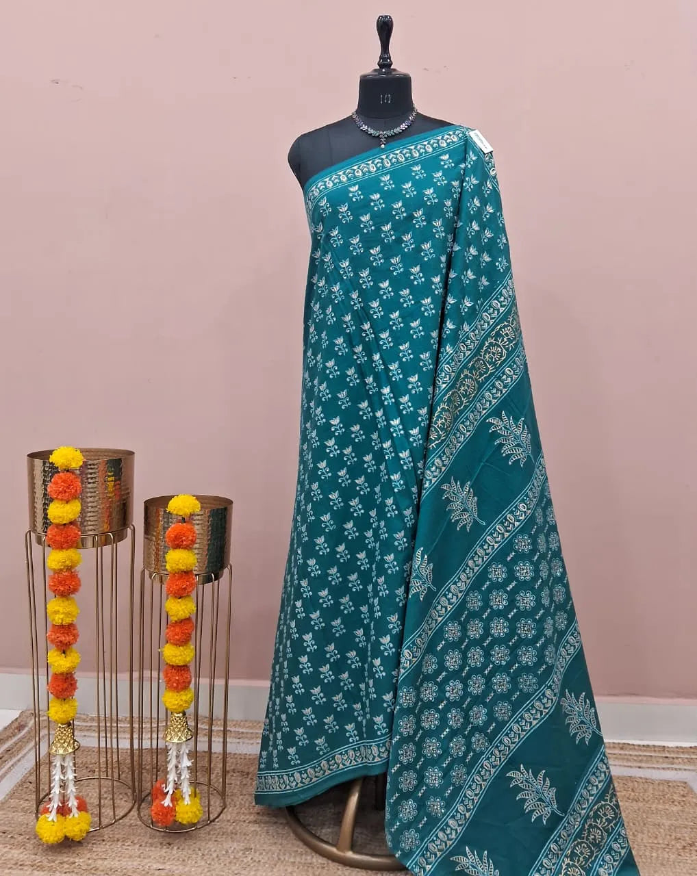 Dark Teal Blue Soft Cotton Saree 