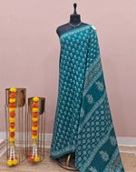 Dark Teal Blue Soft Cotton Saree 