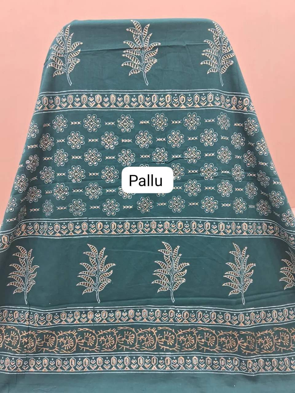Dark Teal Blue Soft Cotton Saree pallu