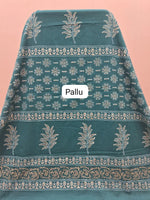 Dark Teal Blue Soft Cotton Saree pallu