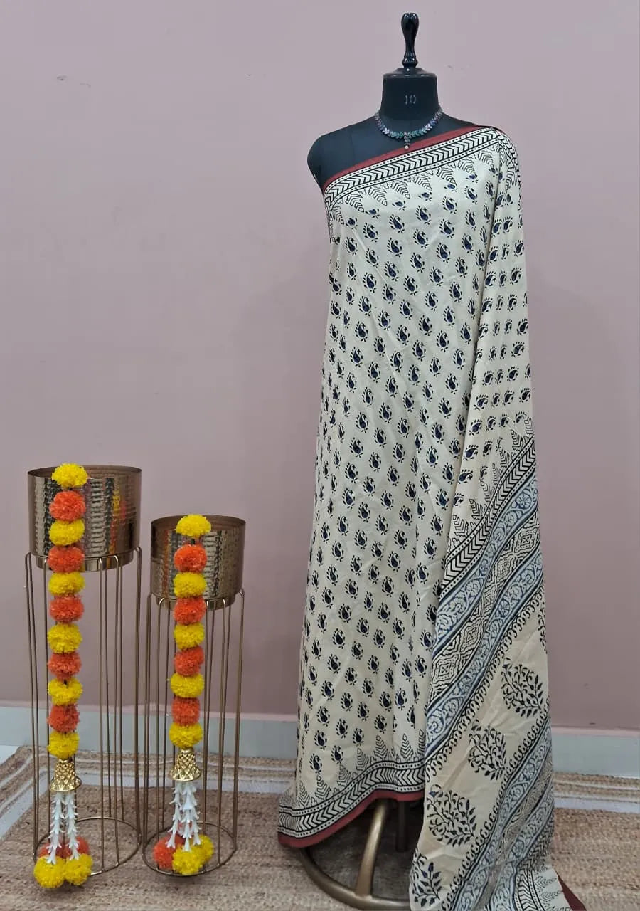 Beige Soft Cotton Saree 