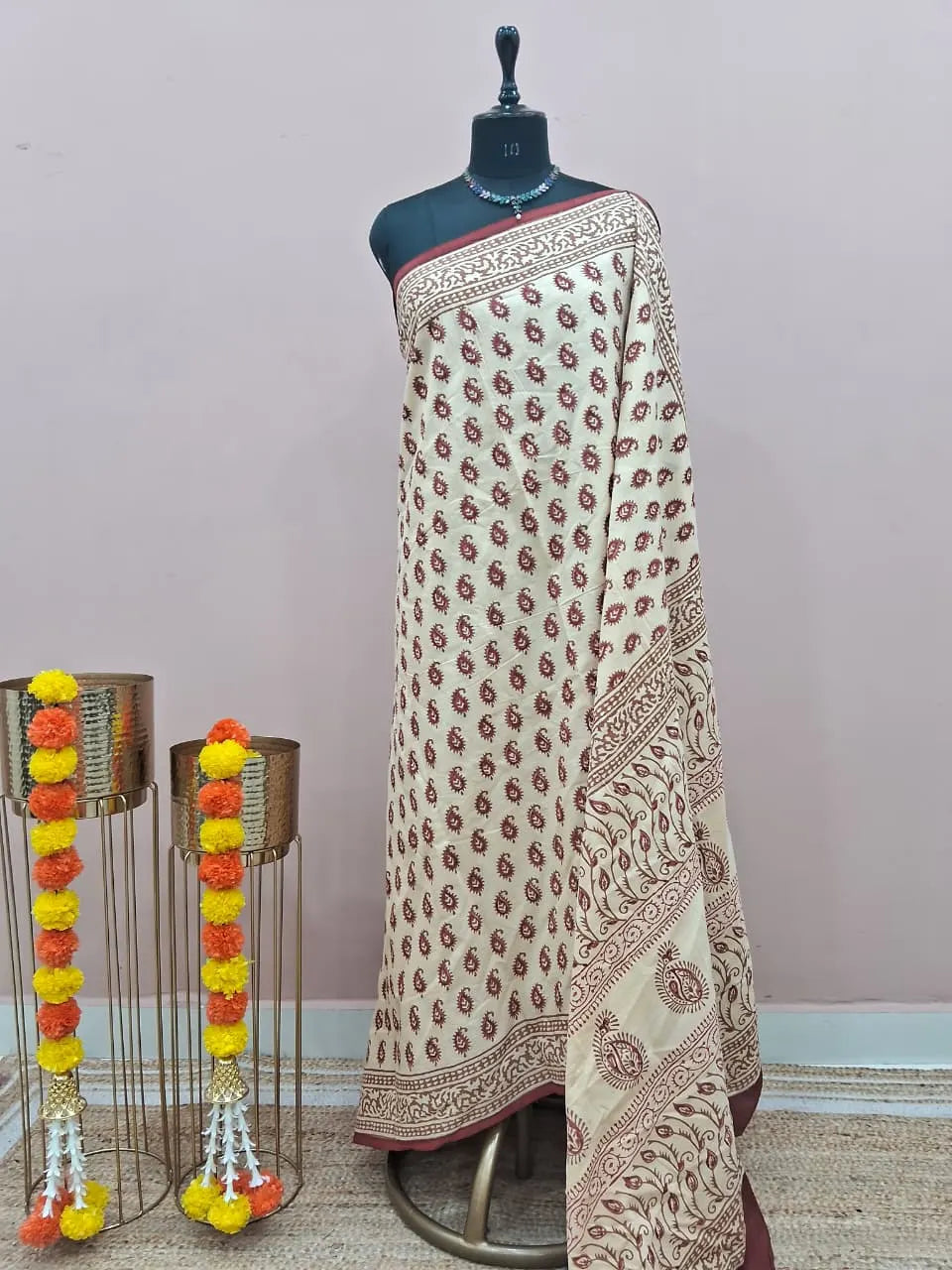 Dark Beige Soft Cotton Saree 