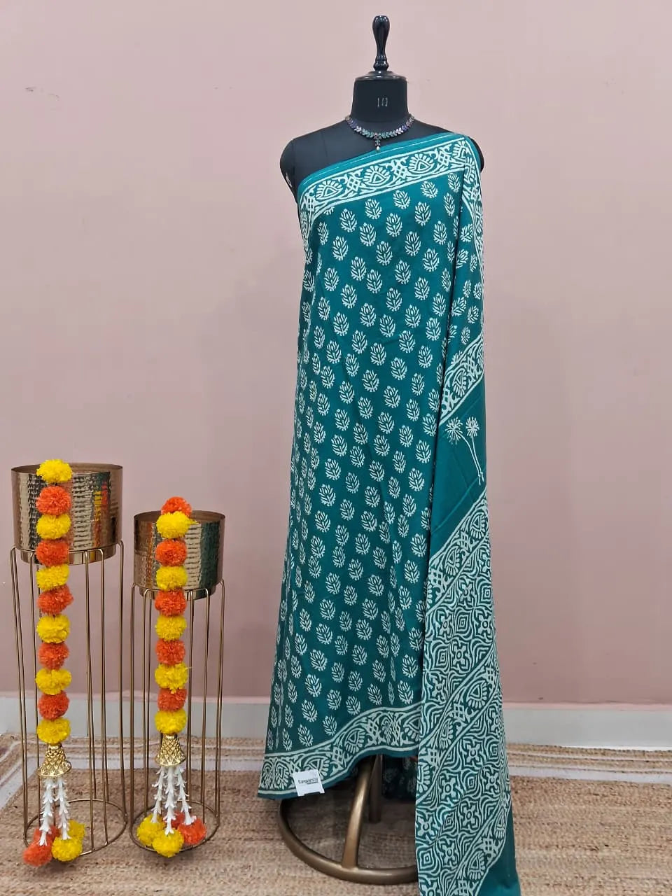 Teal Blue Soft Cotton Saree 