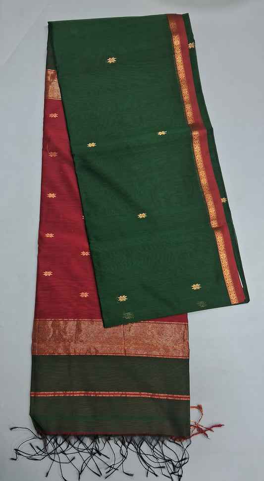 Bottle green pure Maheshwari silk saree