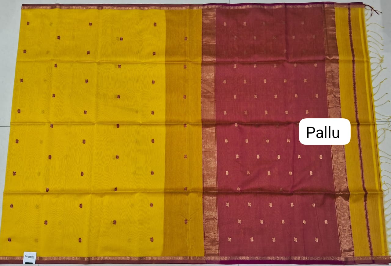 Mango yellow pure Maheshwari silk saree Pallu