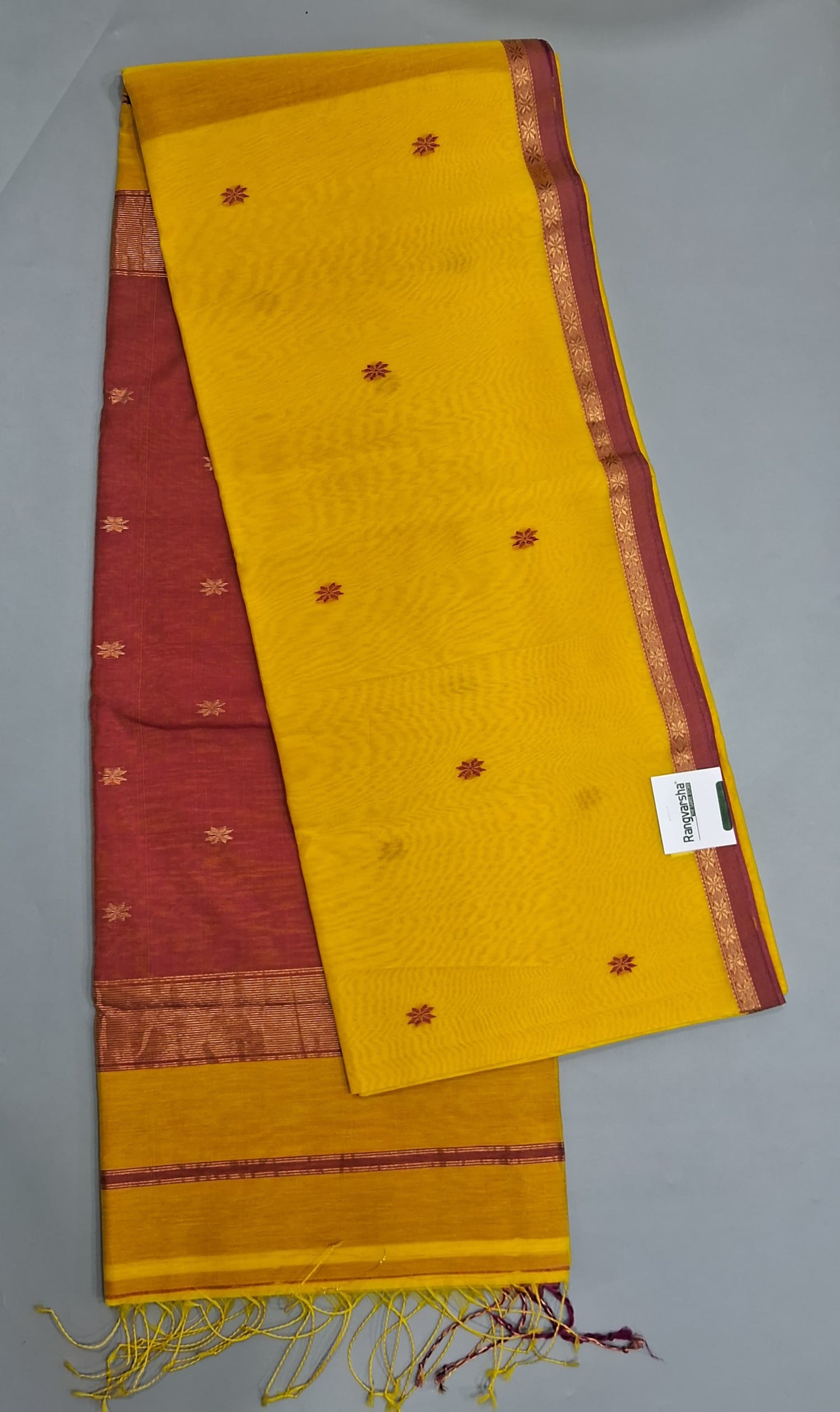 Mango yellow pure Maheshwari silk saree