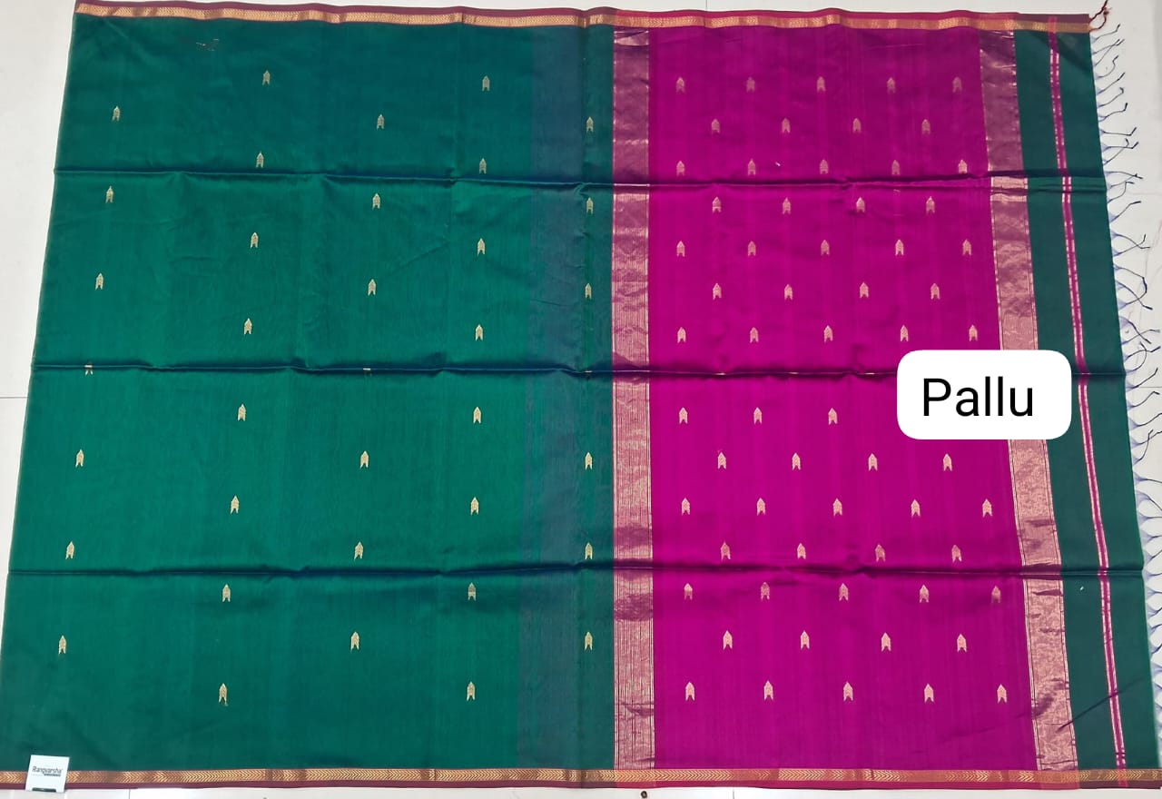 Bottle green Maheshwari silk saree Pallu