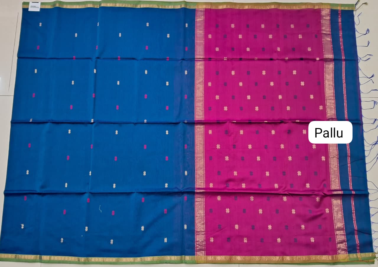 Royal Blue Pure Maheshwari Silk Saree  Pallu