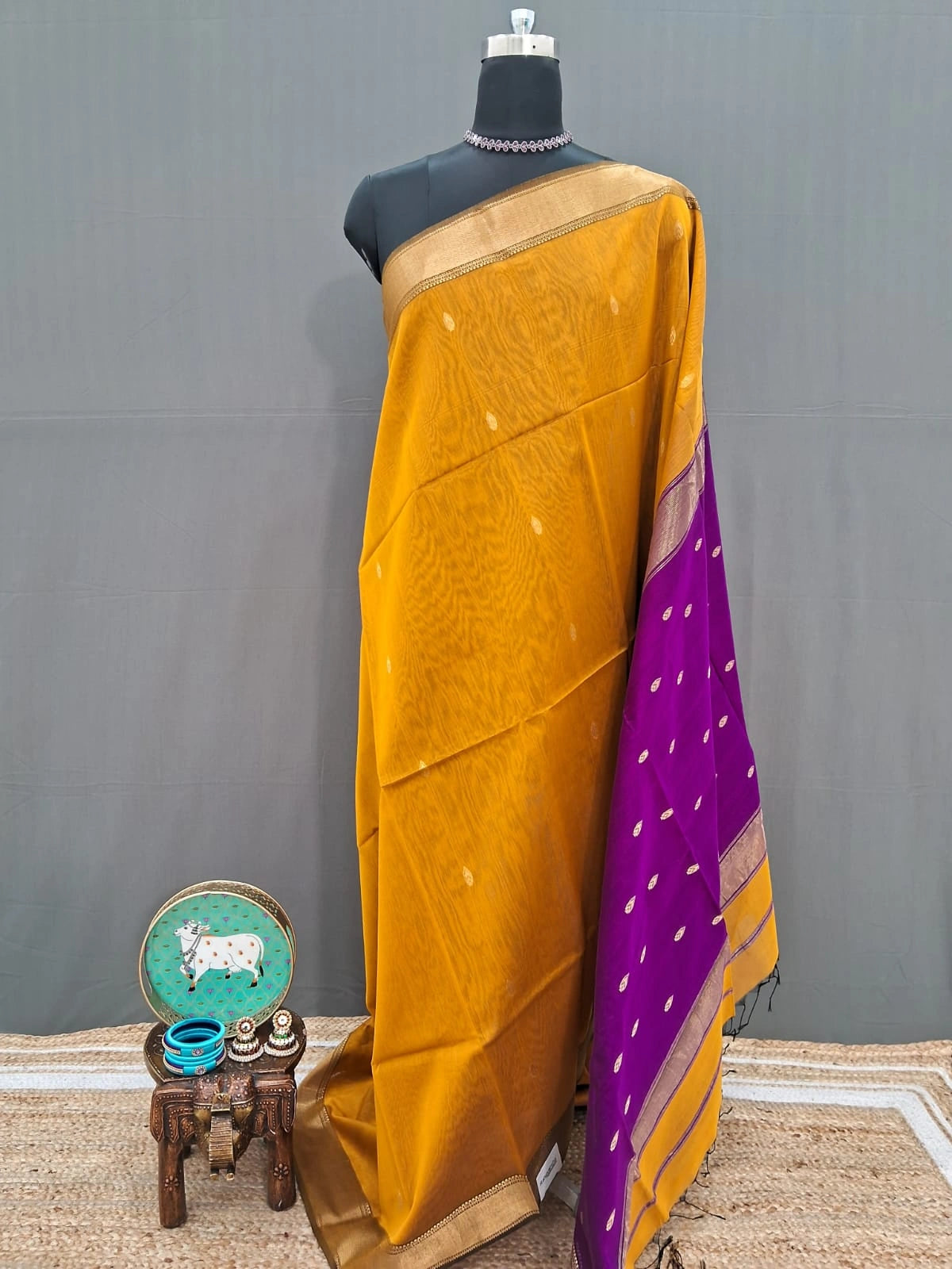Premium Mustard Yellow Pure Maheshwari Silk Saree
