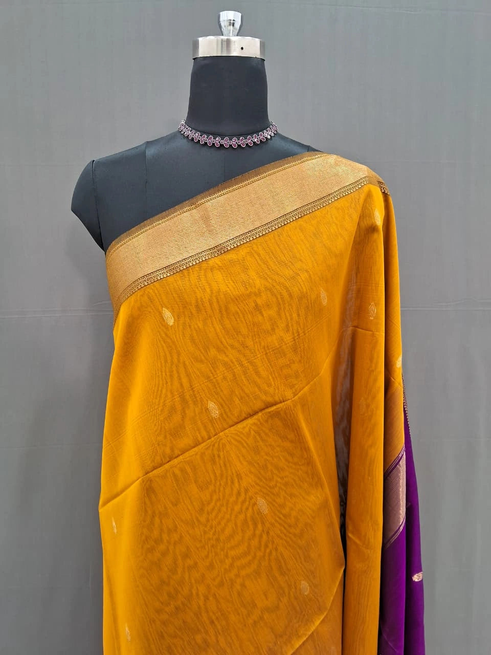 Premium Mustard Yellow Pure Maheshwari Silk Saree 1