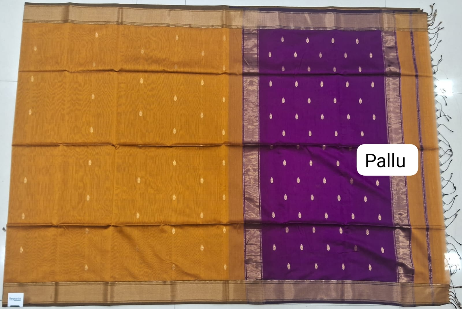 Mustard Yellow Pure Maheshwari Silk Saree Pallu