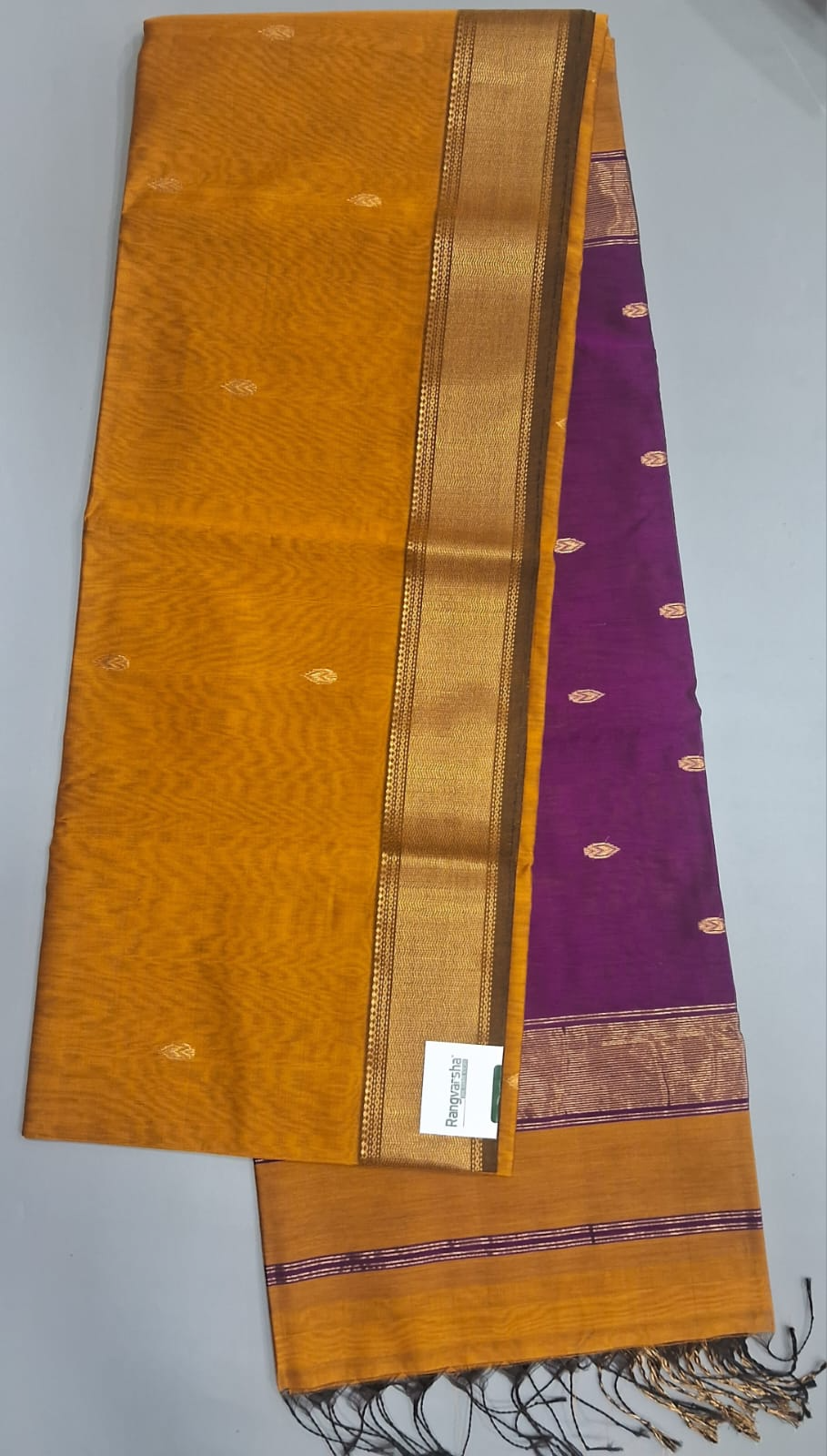 Mustard Yellow Pure Maheshwari Silk Saree