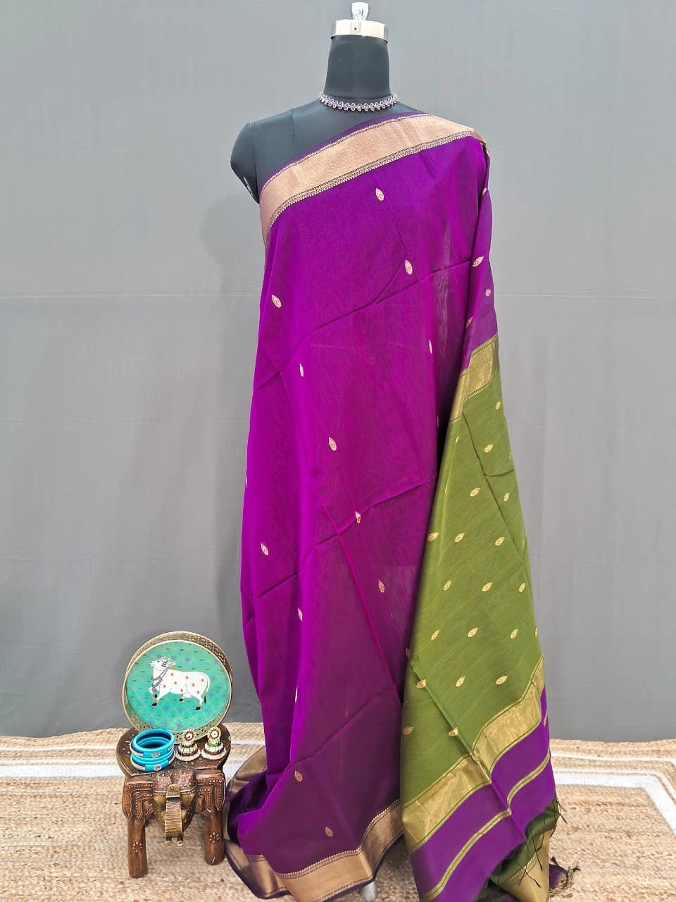 Purple Pure Maheshwari Silk Saree