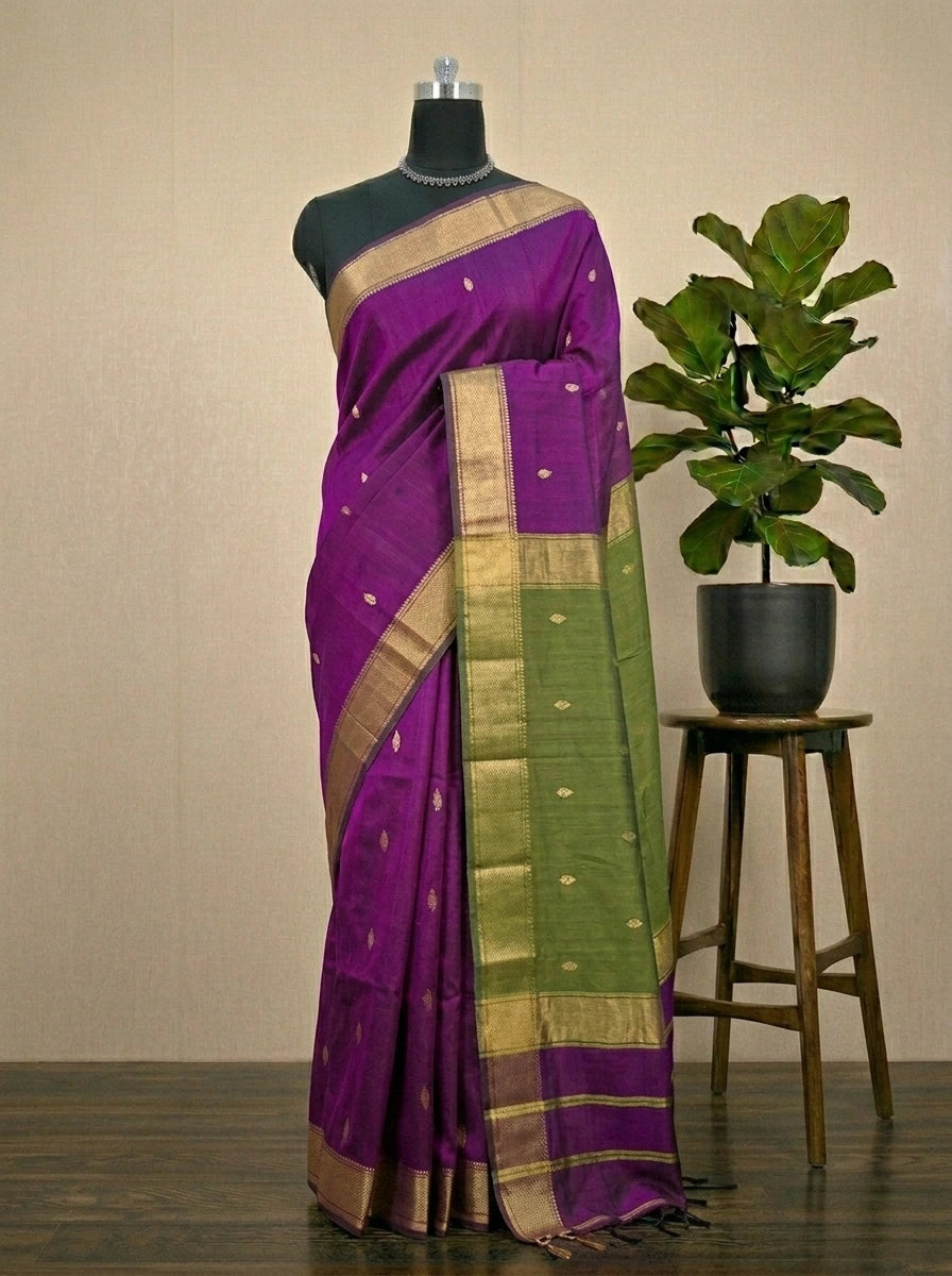 Purple Pure Maheshwari Silk Saree