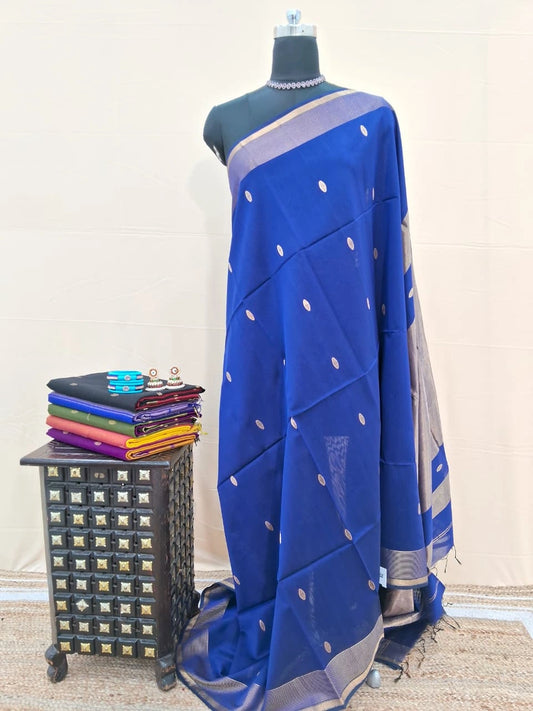 Navy Blue Pure Maheshwari Silk Saree