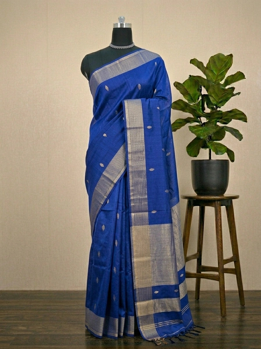 Navy Blue Pure Maheshwari Silk Saree