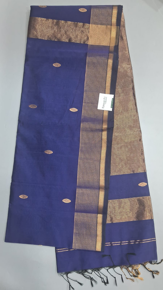 Navy Blue Pure Maheshwari Silk Saree