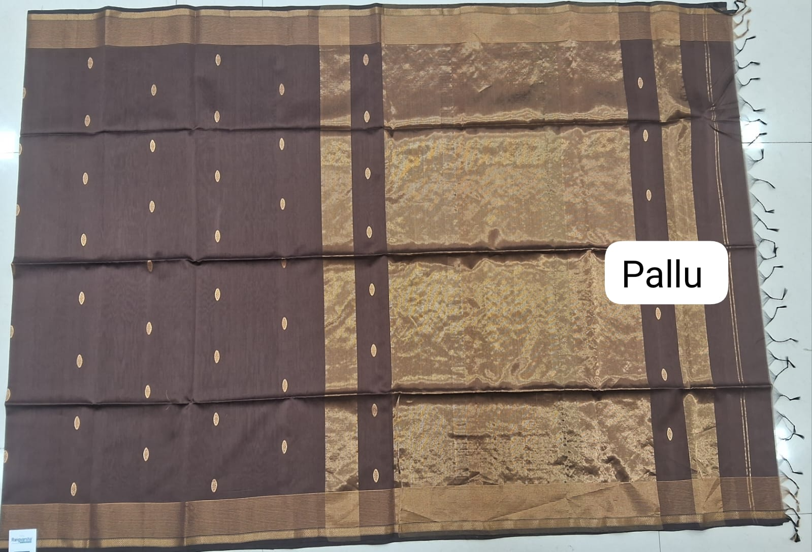 Chocolate Brown Pure Maheshwari Silk Saree Pallu