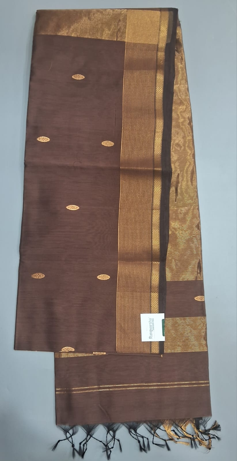 Chocolate Brown Pure Maheshwari Silk Saree 