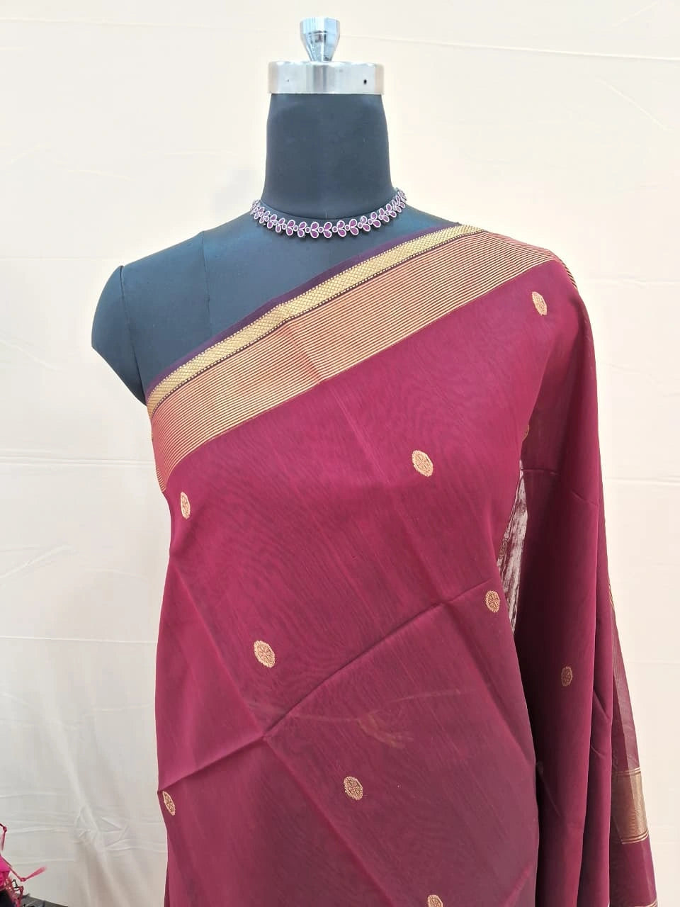 Maroon Pure Maheshwari Silk Saree 1