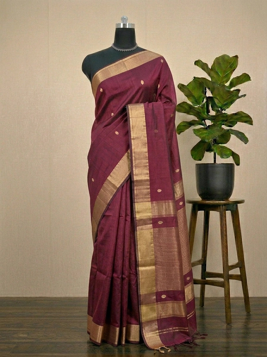 Maroon Pure Maheshwari Silk Saree