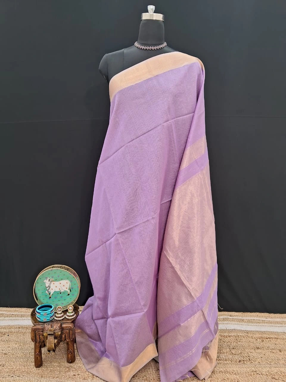Lavender Pure Maheshwari Silk Saree
