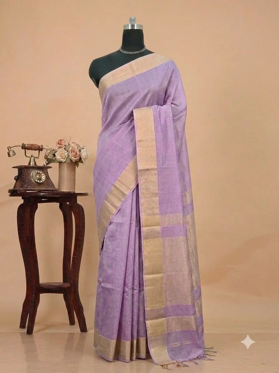 Lavender Pure Maheshwari Silk Saree