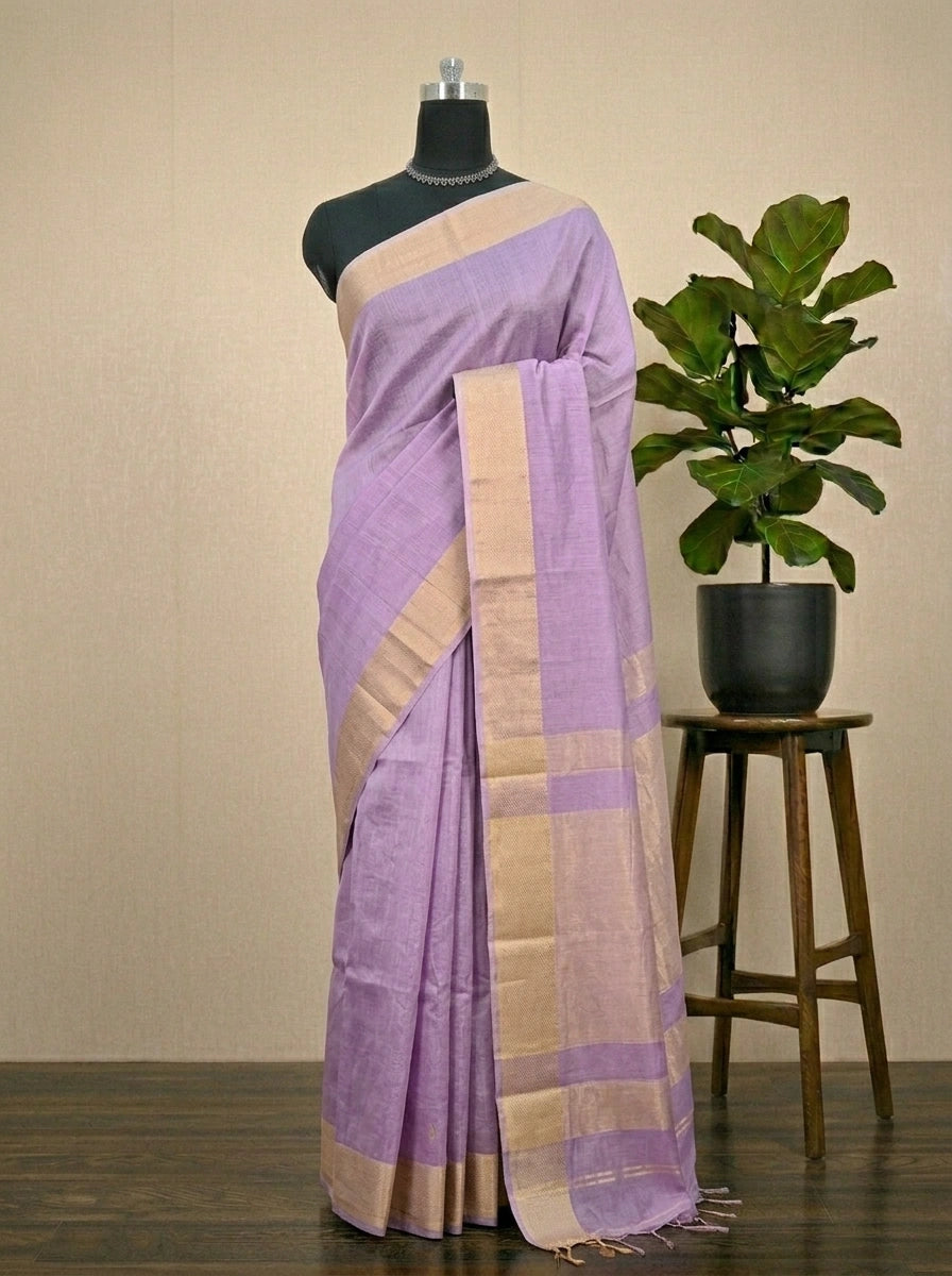 Lavender Pure Maheshwari Silk Saree