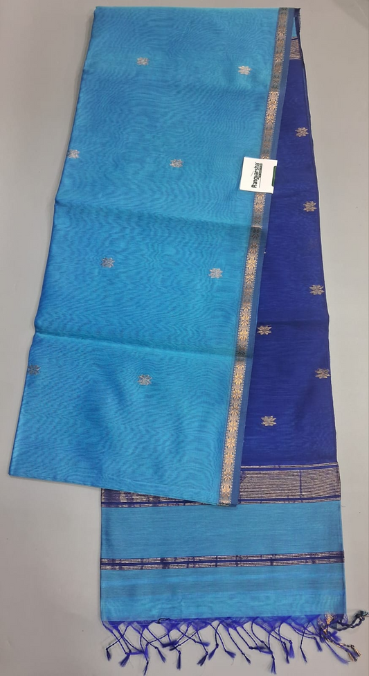 Turquoise Blue Pure Maheshwari Silk Saree 