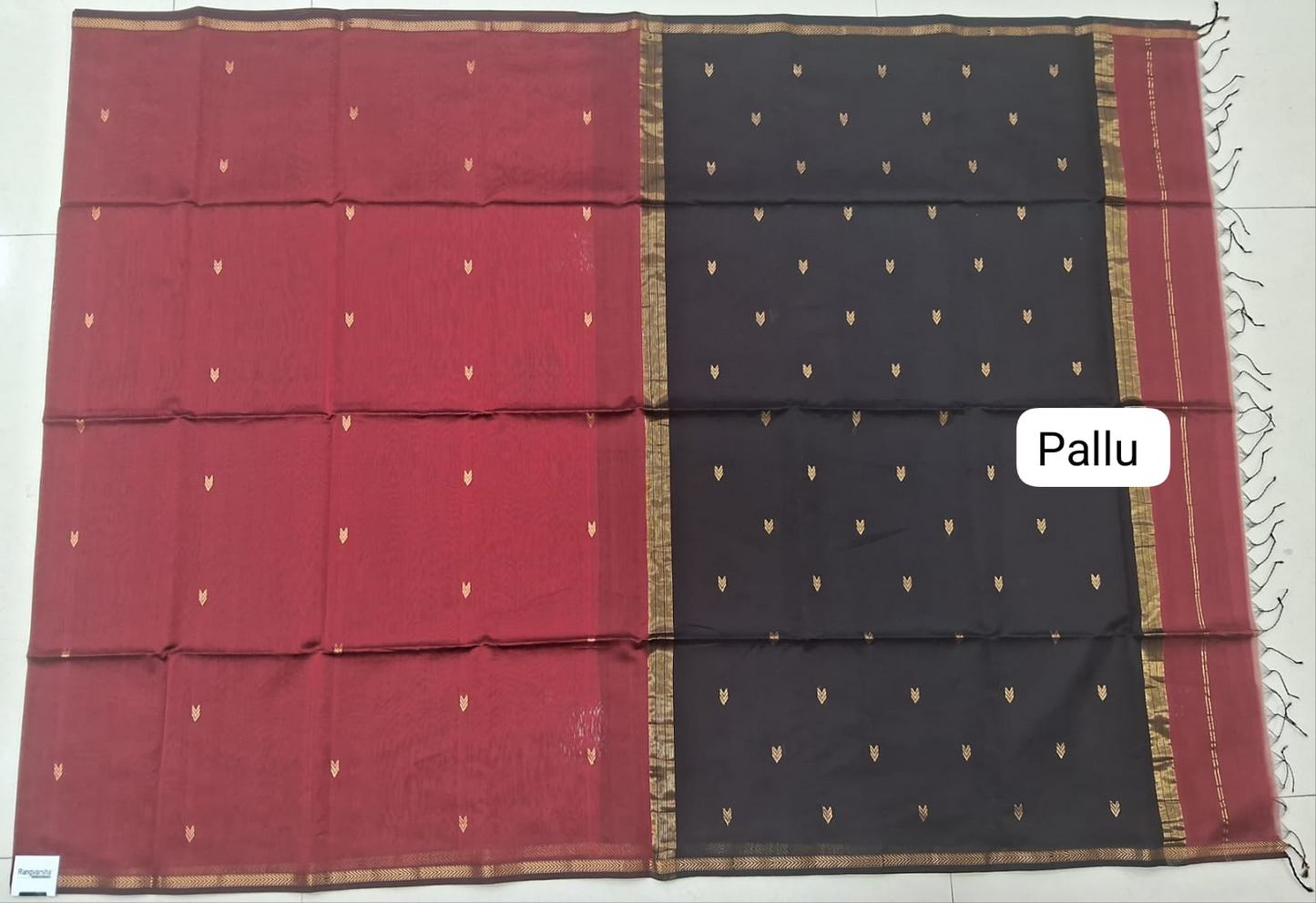 Red Pure Maheshwari Silk Saree Pallu