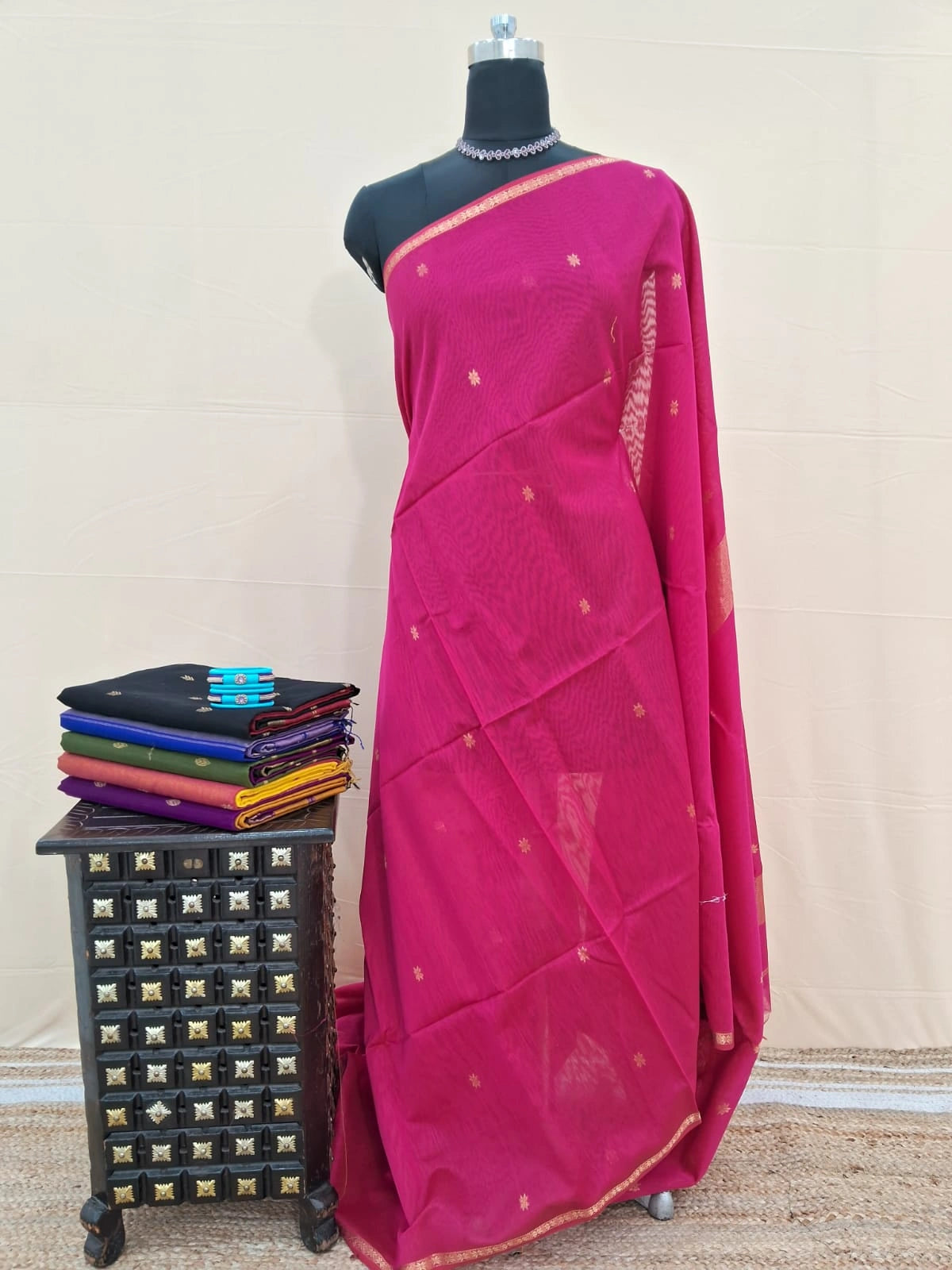 Rani Pink Pure Maheshwari Silk Saree