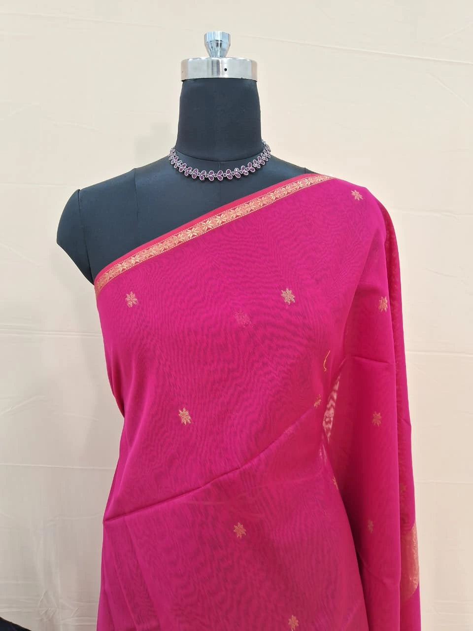 Rani Pink Pure Maheshwari Silk Saree 1